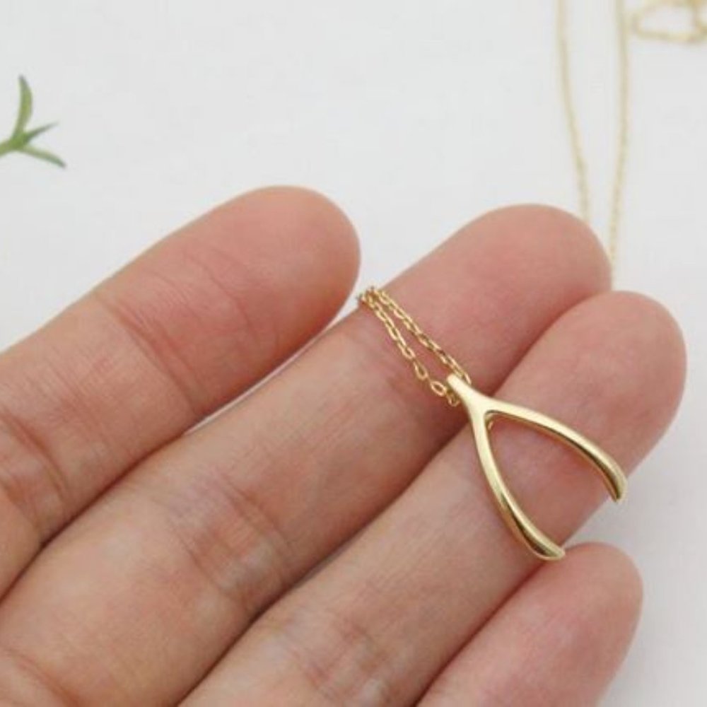 Lucy Bone Charm Wishbone Gold Tone Popular Celebrity Necklace Collar Choker